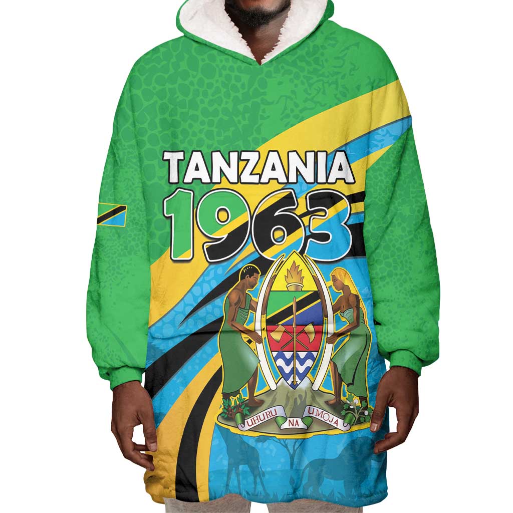 Personalized Tanzania Uhuru Day Wearable Blanket Hoodie Coat Of Arms - Sports Style - African Pride