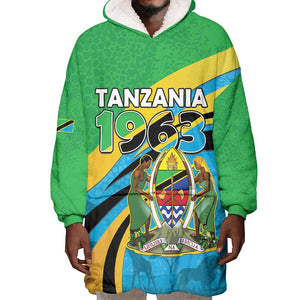 Personalized Tanzania Uhuru Day Wearable Blanket Hoodie Coat Of Arms - Sports Style - African Pride
