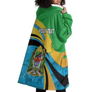 Personalized Tanzania Uhuru Day Wearable Blanket Hoodie Coat Of Arms - Sports Style - African Pride