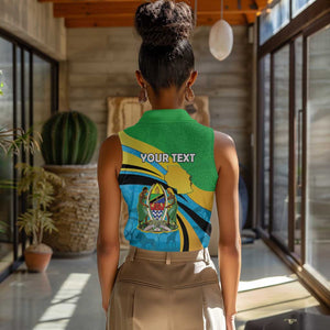 Personalized Tanzania Uhuru Day Women Sleeveless Polo Shirt Coat Of Arms - Sports Style - African Pride