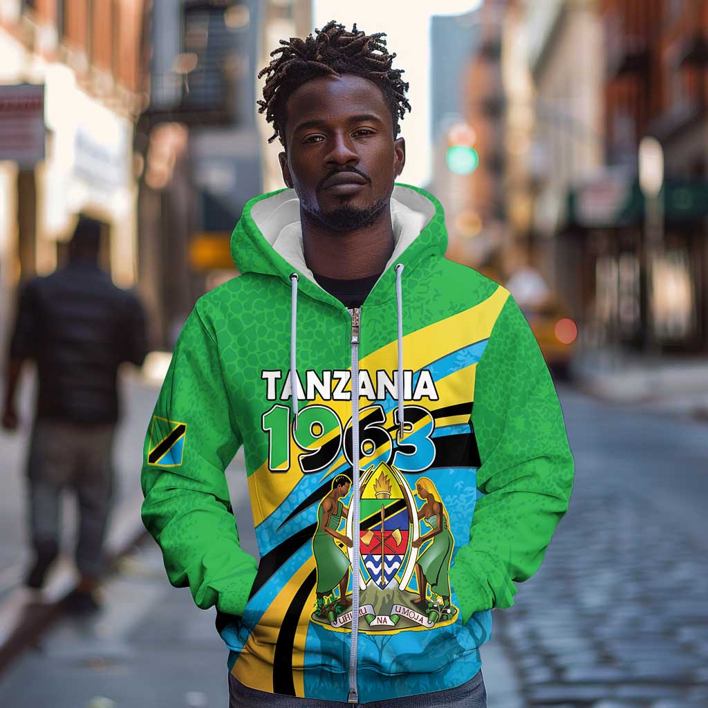Personalized Tanzania Uhuru Day Zip Hoodie Coat Of Arms - Sports Style - African Pride