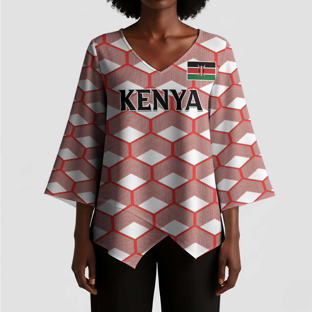 Personalized Kenya Athletics White Jersey Kimono Sleeve Blouse