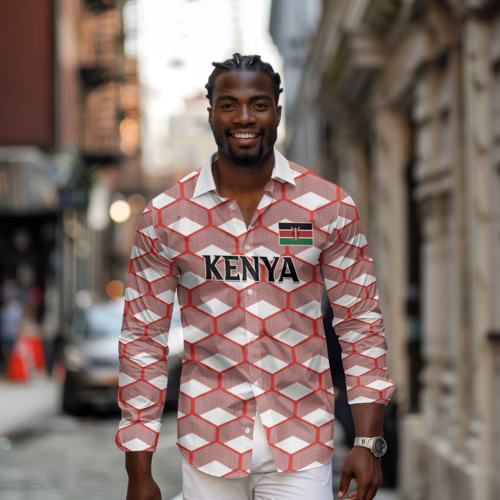 Personalized Kenya Athletics Long Sleeve Button Shirt White Jersey - African Pride