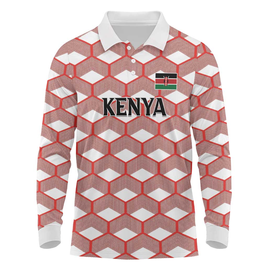 Personalized Kenya Athletics Long Sleeve Polo Shirt White Jersey - African Pride