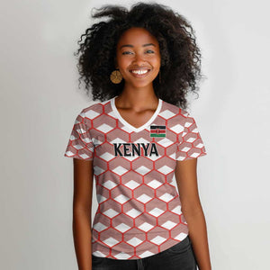 Personalized Kenya Athletics Women V-Neck T-Shirt White Jersey - African Pride