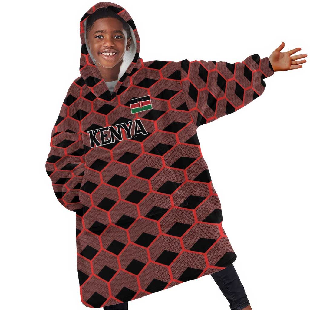 Personalized Kenya Athletics Kid Wearable Blanket Hoodie Black Jersey - African Pride