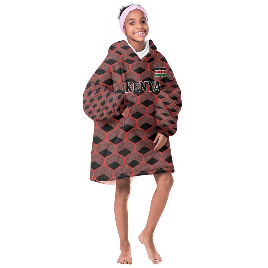 Personalized Kenya Athletics Kid Wearable Blanket Hoodie Black Jersey - African Pride