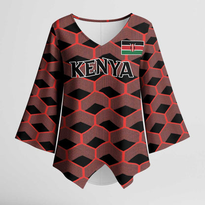 Personalized Kenya Athletics Black Jersey Kimono Sleeve Blouse