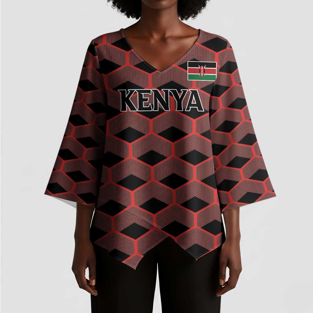 Personalized Kenya Athletics Black Jersey Kimono Sleeve Blouse