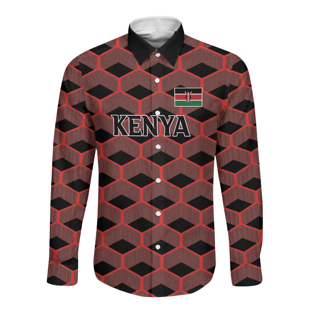 Personalized Kenya Athletics Long Sleeve Button Shirt Black Jersey - African Pride
