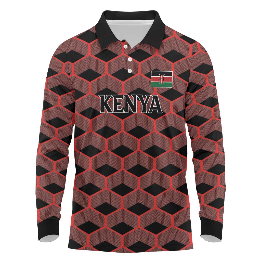 Personalized Kenya Athletics Long Sleeve Polo Shirt Black Jersey - African Pride