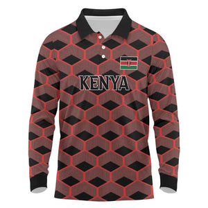 Personalized Kenya Athletics Long Sleeve Polo Shirt Black Jersey - African Pride