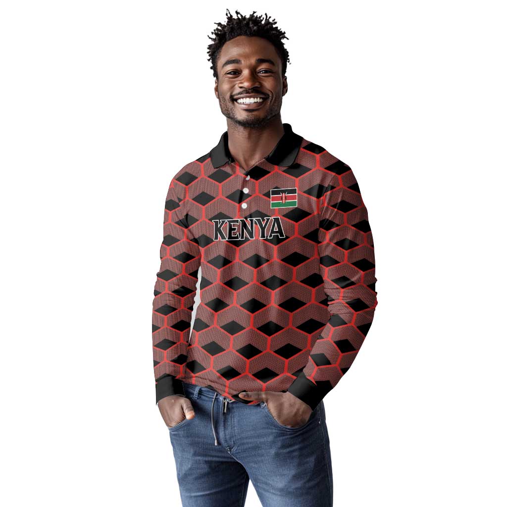 Personalized Kenya Athletics Long Sleeve Polo Shirt Black Jersey - African Pride