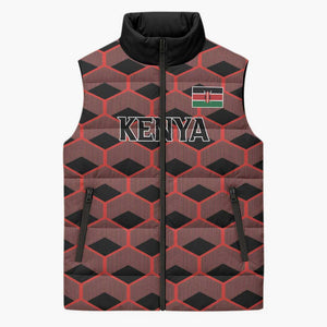 Personalized Kenya Athletics Black Jersey Sleeveless Puffer Jacket