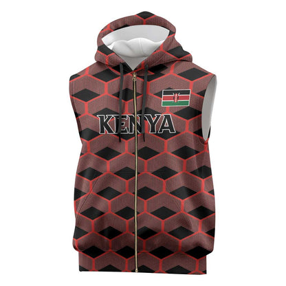 Personalized Kenya Athletics Sleeveless Zip Hoodie Black Jersey - African Pride