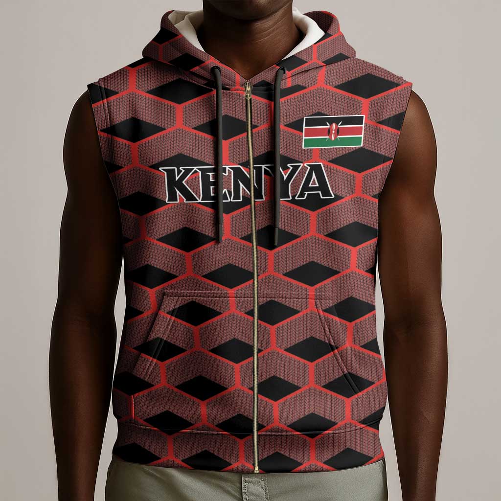 Personalized Kenya Athletics Sleeveless Zip Hoodie Black Jersey - African Pride