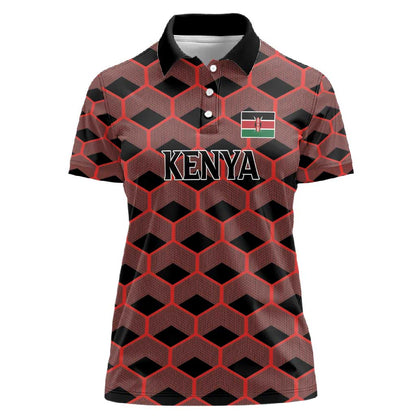 Personalized Kenya Athletics Women Polo Shirt Black Jersey - African Pride