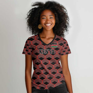 Personalized Kenya Athletics Women V-Neck T-Shirt Black Jersey - African Pride