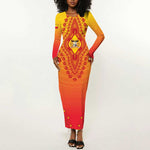 Personalized Afro Benin Long Sleeve Bodycon Dress African Dashiki Style - African Pride