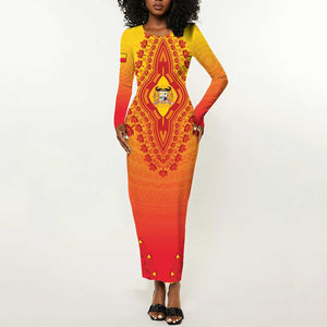 Personalized Afro Benin Long Sleeve Bodycon Dress African Dashiki Style - African Pride