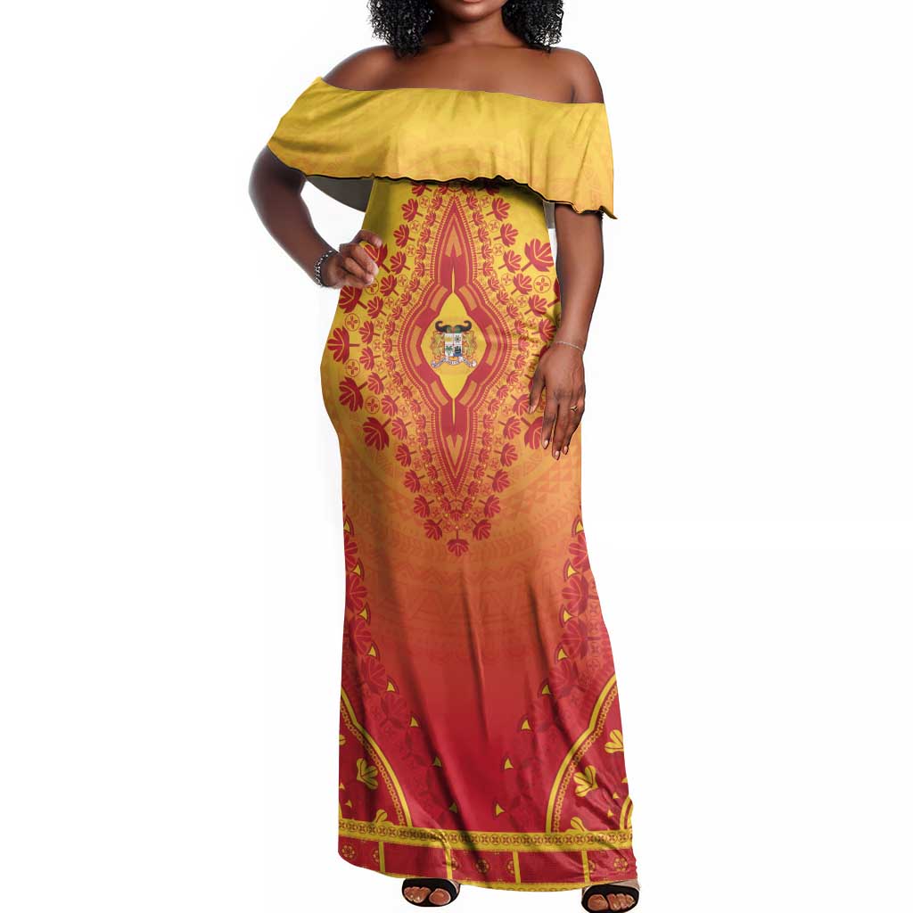 Personalized Afro Benin Off Shoulder Maxi Dress African Dashiki Style - African Pride
