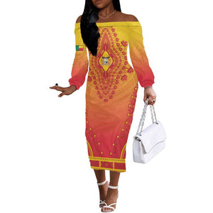 Personalized Afro Benin Off The Shoulder Long Sleeve Dress African Dashiki Style - African Pride