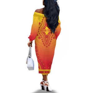 Personalized Afro Benin Off The Shoulder Long Sleeve Dress African Dashiki Style - African Pride