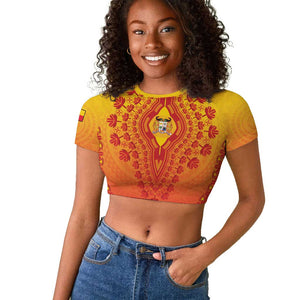 Personalized Afro Benin Raglan Cropped T shirt African Dashiki Style - African Pride