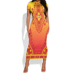 Personalized Afro Benin Short Sleeve Bodycon Dress African Dashiki Style - African Pride