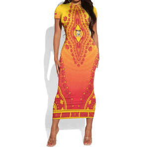 Personalized Afro Benin Short Sleeve Bodycon Dress African Dashiki Style - African Pride