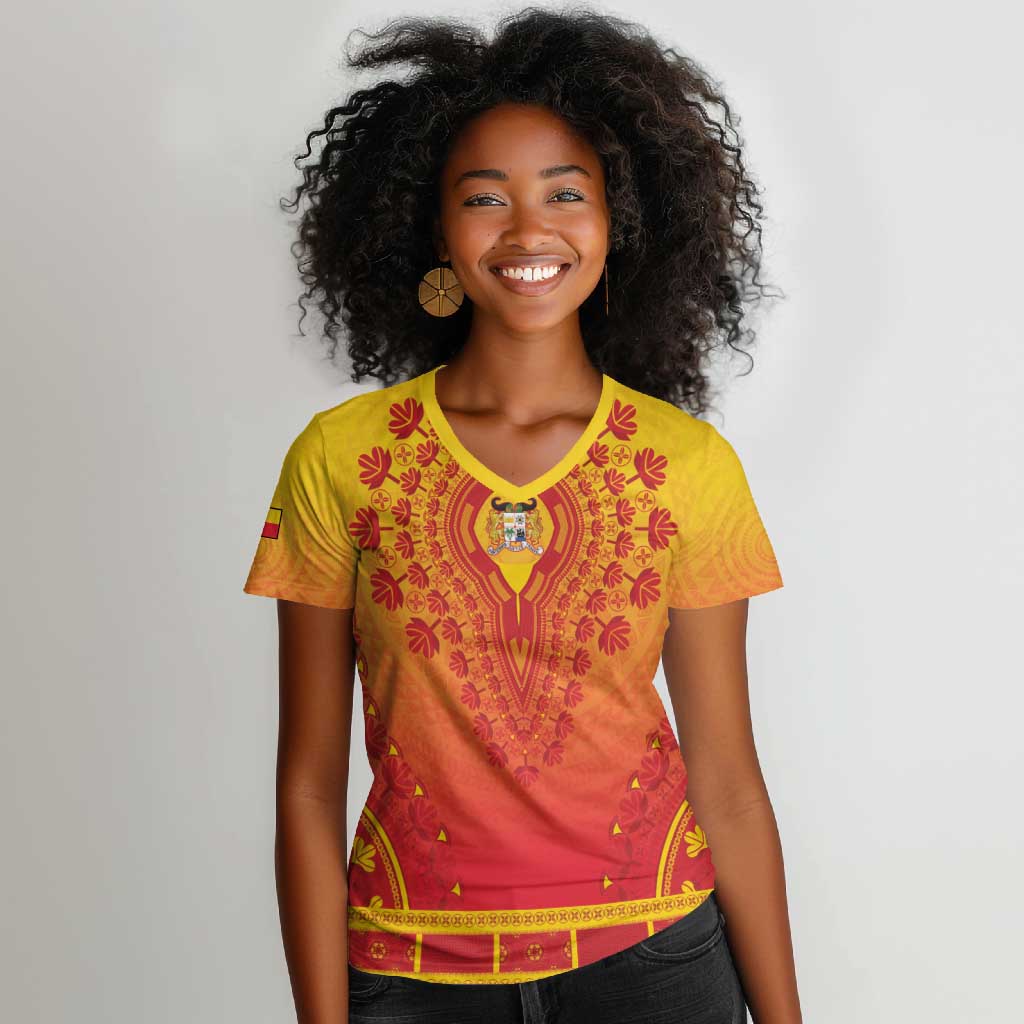 Personalized Afro Benin Women V-Neck T-Shirt African Dashiki Style - African Pride