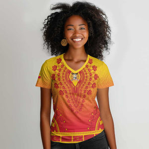 Personalized Afro Benin Women V-Neck T-Shirt African Dashiki Style - African Pride