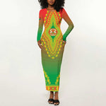 Personalized Afro Burkina Faso Long Sleeve Bodycon Dress African Dashiki Style - African Pride
