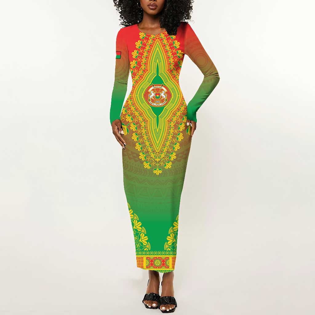 Personalized Afro Burkina Faso Long Sleeve Bodycon Dress African Dashiki Style - African Pride