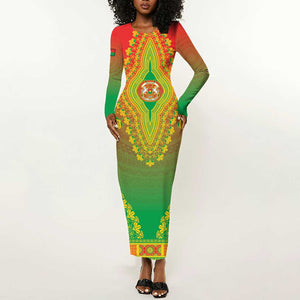 Personalized Afro Burkina Faso Long Sleeve Bodycon Dress African Dashiki Style - African Pride