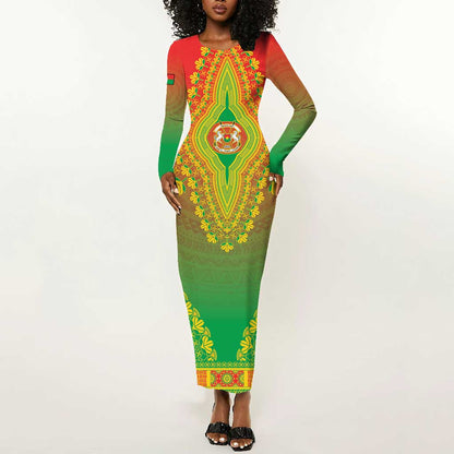 Personalized Afro Burkina Faso Long Sleeve Bodycon Dress African Dashiki Style - African Pride