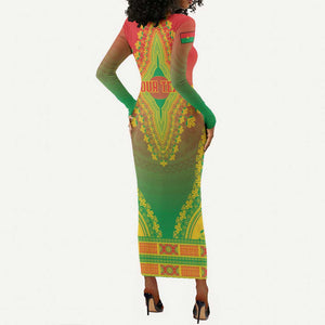Personalized Afro Burkina Faso Long Sleeve Bodycon Dress African Dashiki Style - African Pride