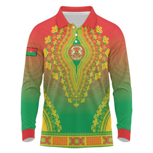 Personalized Afro Burkina Faso Long Sleeve Polo Shirt African Dashiki Style - African Pride