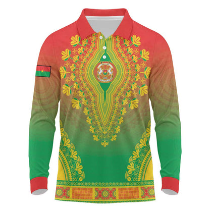 Personalized Afro Burkina Faso Long Sleeve Polo Shirt African Dashiki Style - African Pride