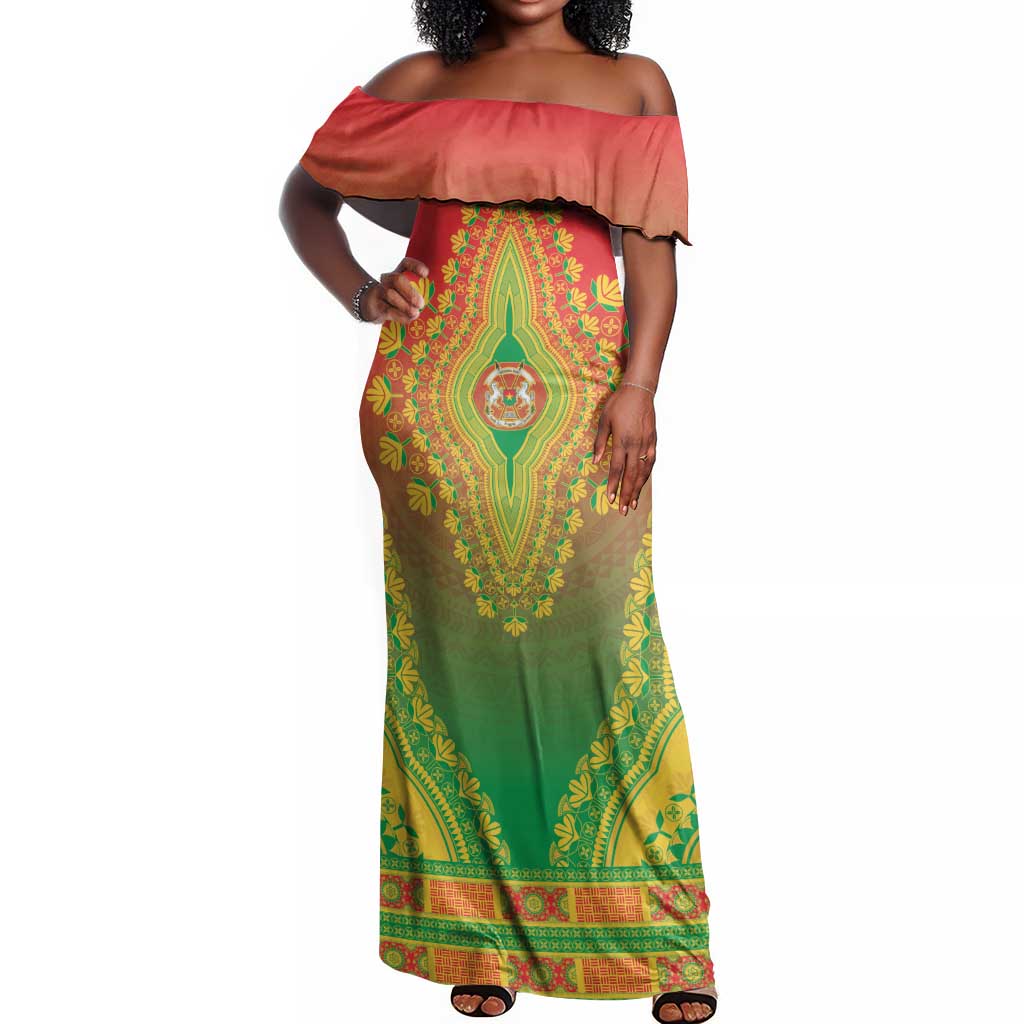 Personalized Afro Burkina Faso Off Shoulder Maxi Dress African Dashiki Style - African Pride