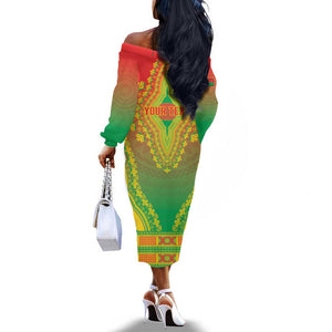 Personalized Afro Burkina Faso Off The Shoulder Long Sleeve Dress African Dashiki Style - African Pride