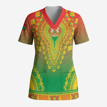 Personalized Burkina Faso African Dashiki Scrub Top - African Pride