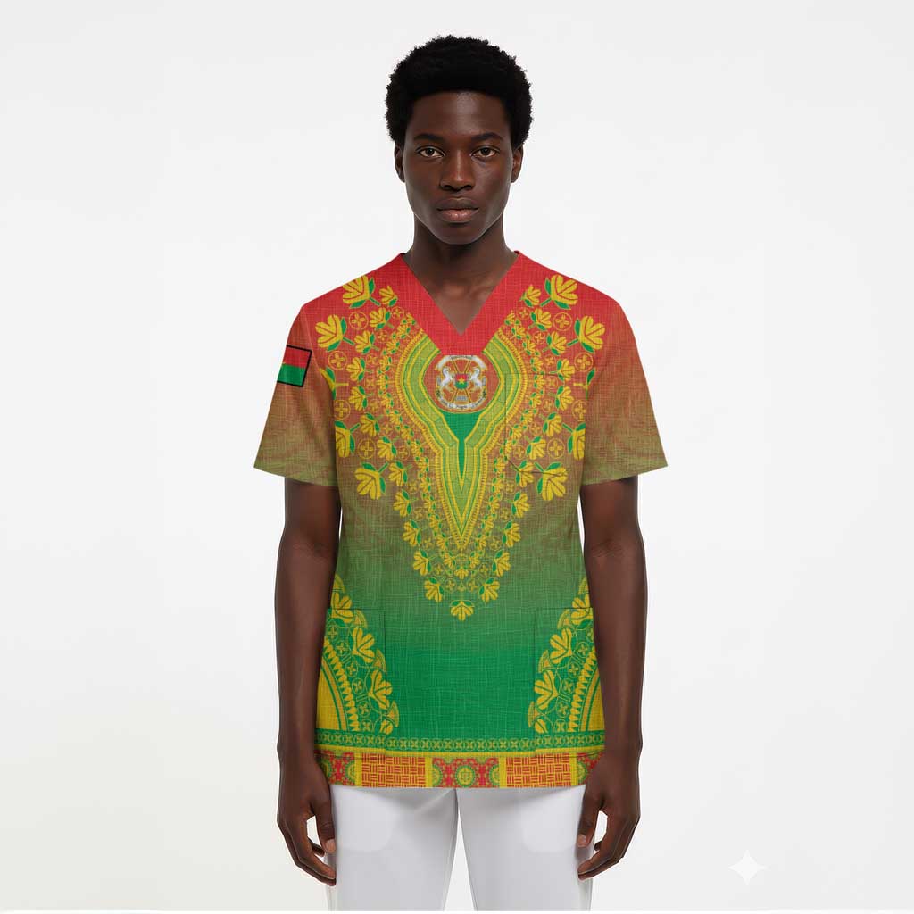 Personalized Burkina Faso African Dashiki Scrub Top - African Pride