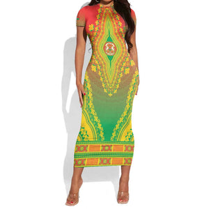 Personalized Afro Burkina Faso Short Sleeve Bodycon Dress African Dashiki Style - African Pride