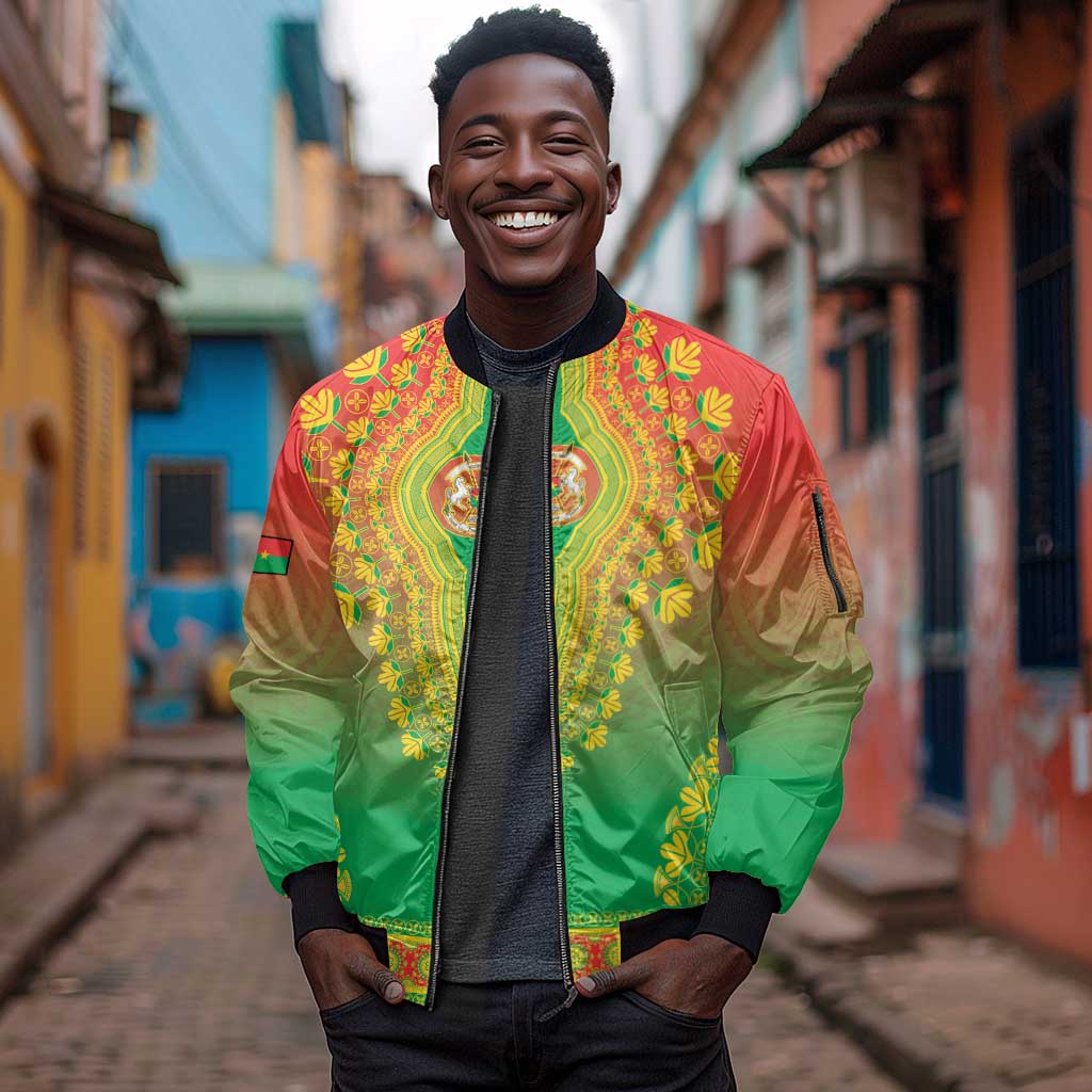 Personalized Afro Burkina Faso Sleeve Zip Bomber Jacket African Dashiki Style - African Pride