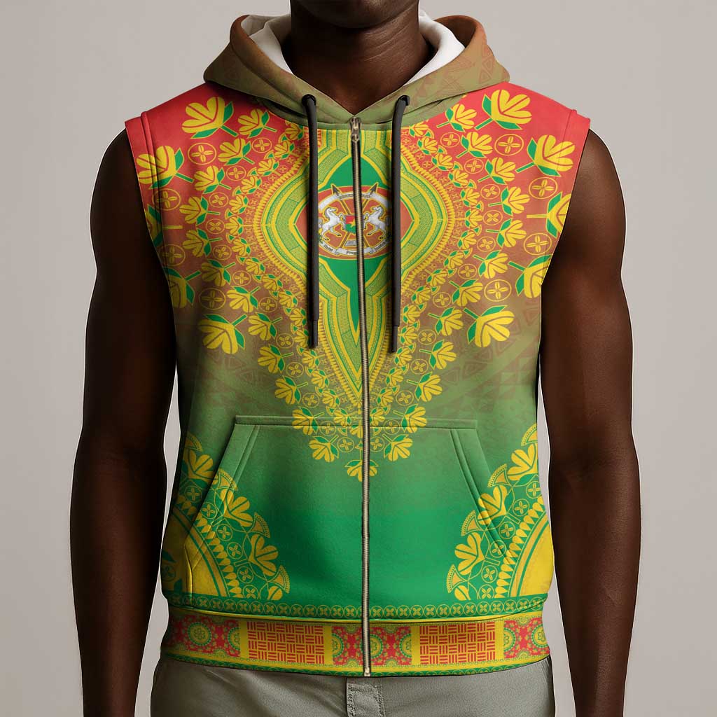 Personalized Afro Burkina Faso Sleeveless Zip Hoodie African Dashiki Style - African Pride