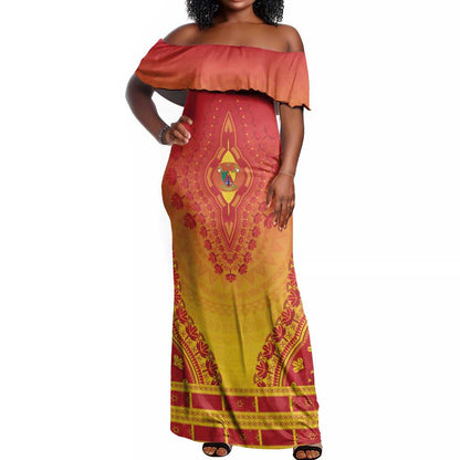 Personalized Afro Cameroon Off Shoulder Maxi Dress African Dashiki Style - African Pride