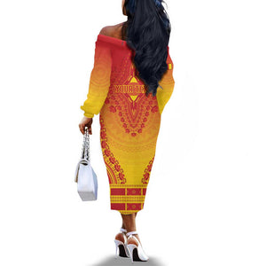 Personalized Afro Cameroon Off The Shoulder Long Sleeve Dress African Dashiki Style - African Pride