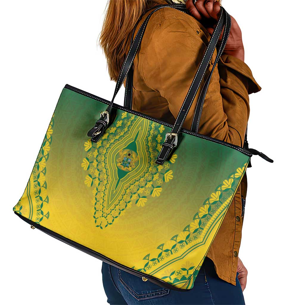 Afro Ghana Leather Tote Bag African Dashiki Style - African Pride