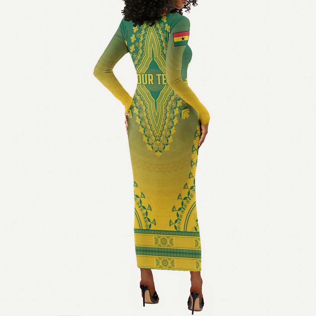 Personalized Afro Ghana Long Sleeve Bodycon Dress African Dashiki Style - African Pride